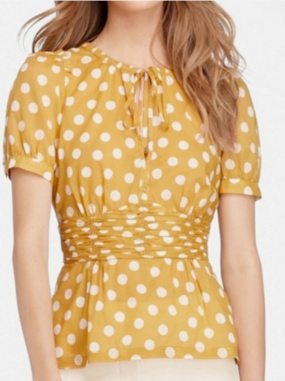 Tory Burch RUTH TOP Antique Brass Polka Dots 100% Cotton Short Sleeve Blouse 10
